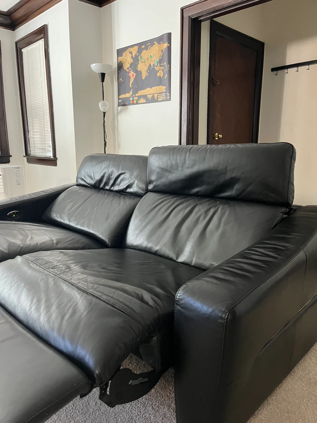 Black Leather Double Reclining Sofa - photo 3