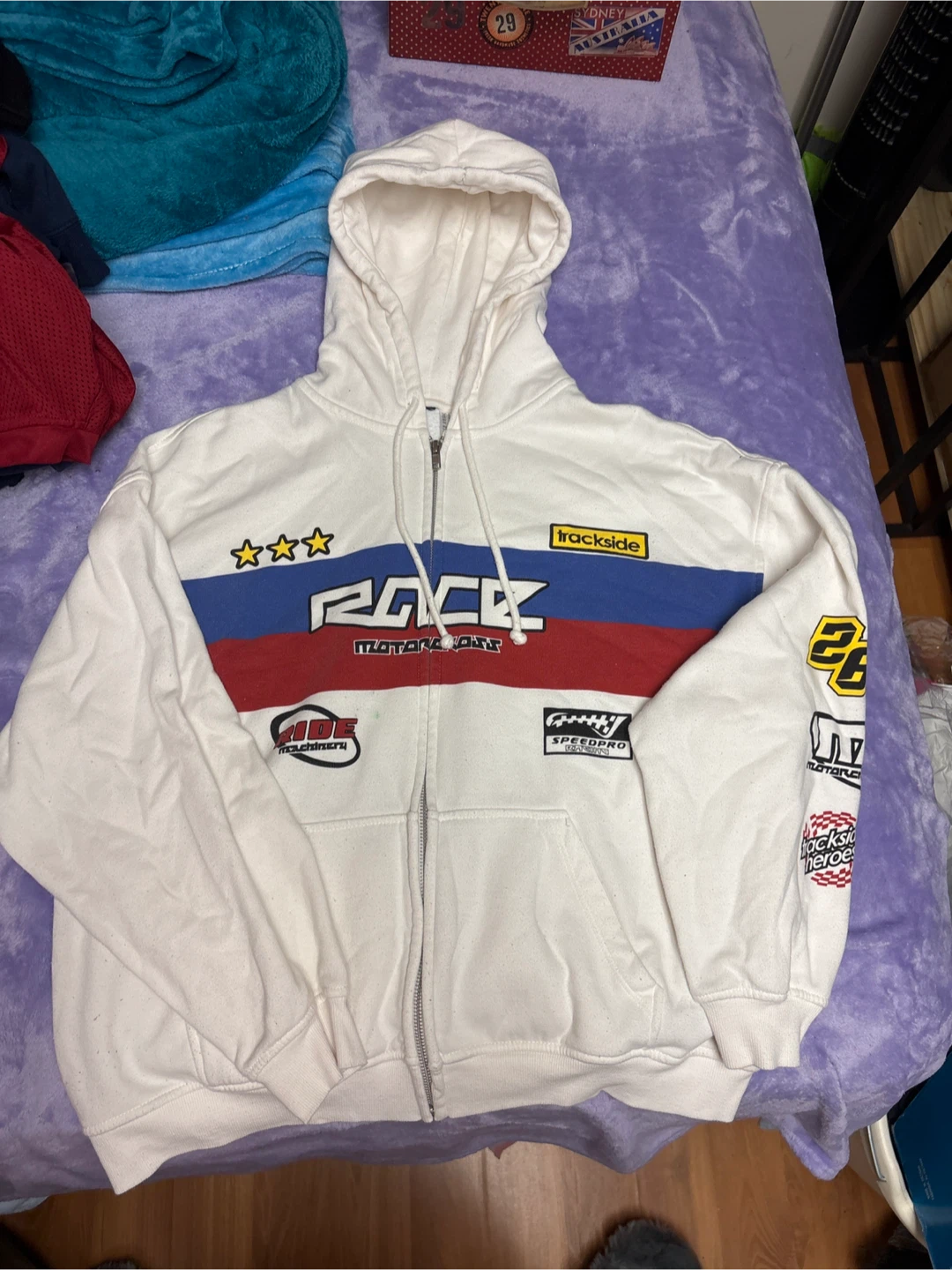 White Racing Zip-Up Hoodie