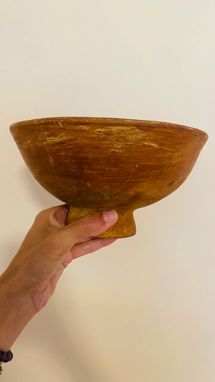 Vintage pottery footed bowl with chip - photo 5
