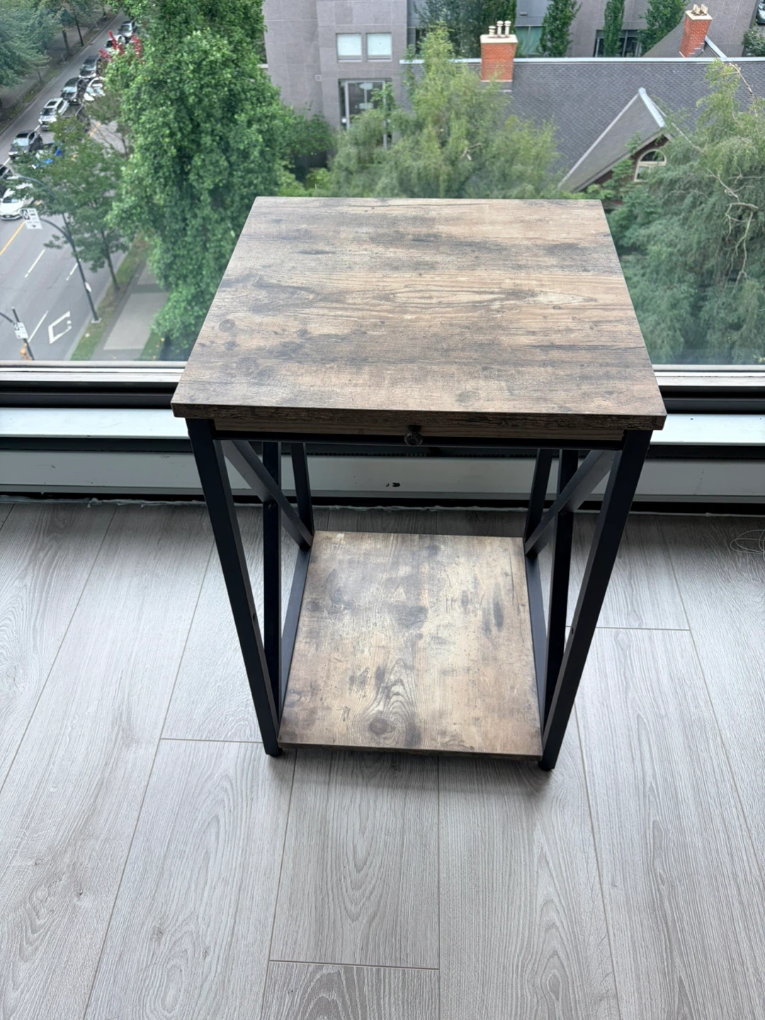 Rustic Wood and Metal End Table