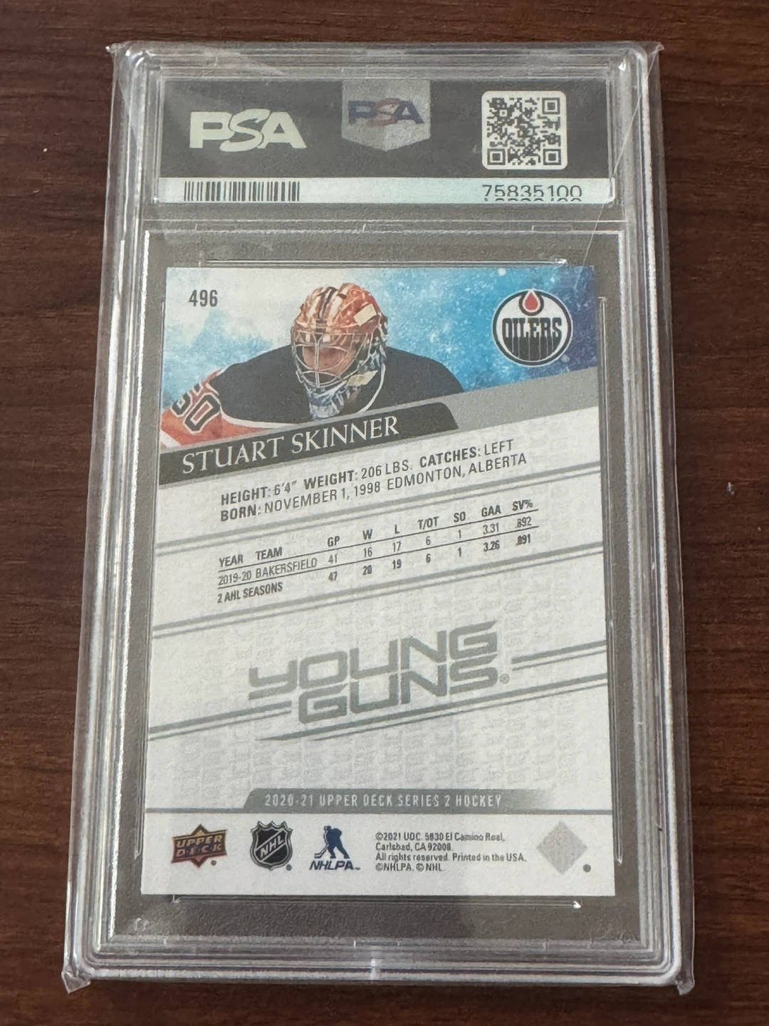 2020 Upper Deck Stuart Skinner Young Guns Hockey Card PSA 9 - photo 2