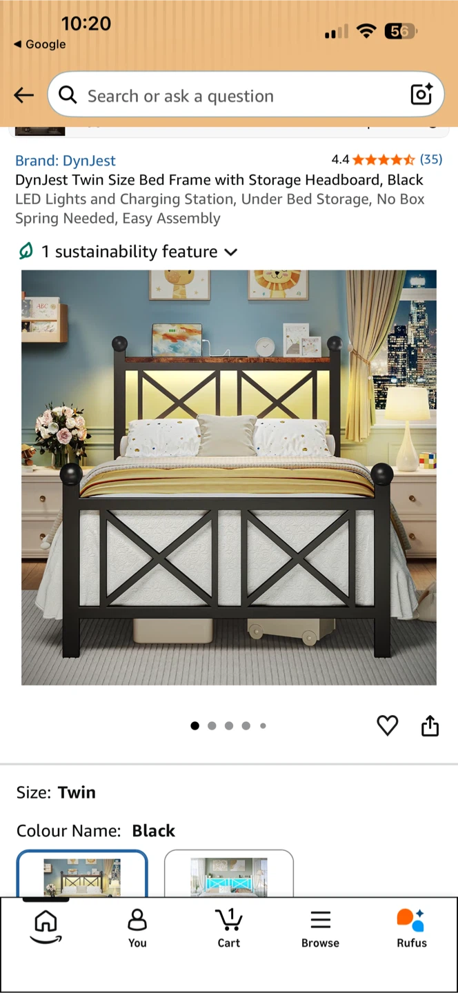 DynjJest Twin Size Black Bed Frame with Storage Headboard