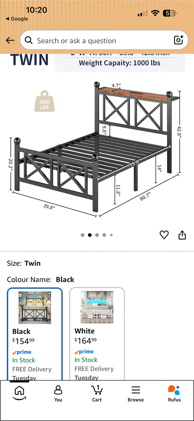 DynjJest Twin Size Black Bed Frame with Storage Headboard - photo 2
