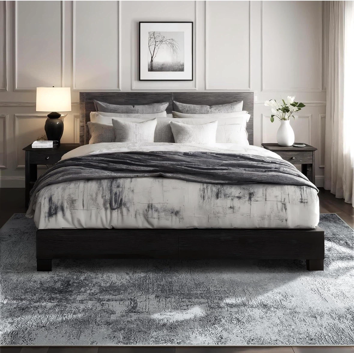 Abstract Grey Area Rug - Low Pile, Stain Resistant - photo 2