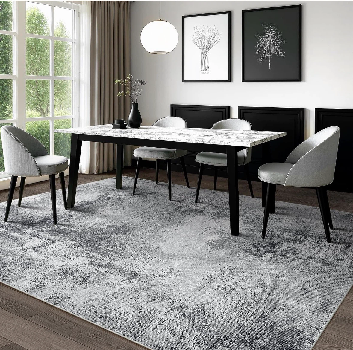 Abstract Grey Area Rug - Low Pile, Stain Resistant - photo 3