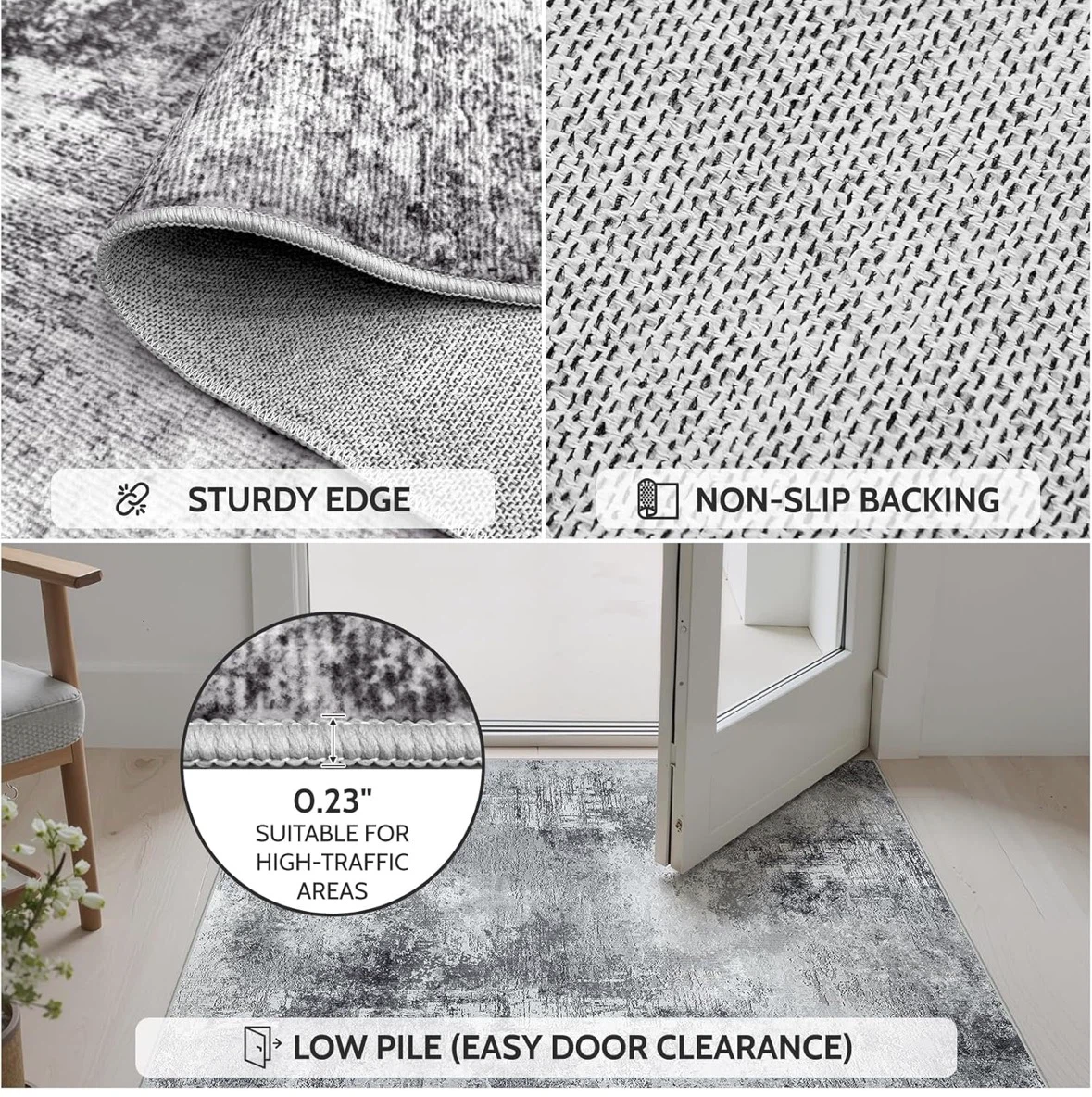 Abstract Grey Area Rug - Low Pile, Stain Resistant - photo 5