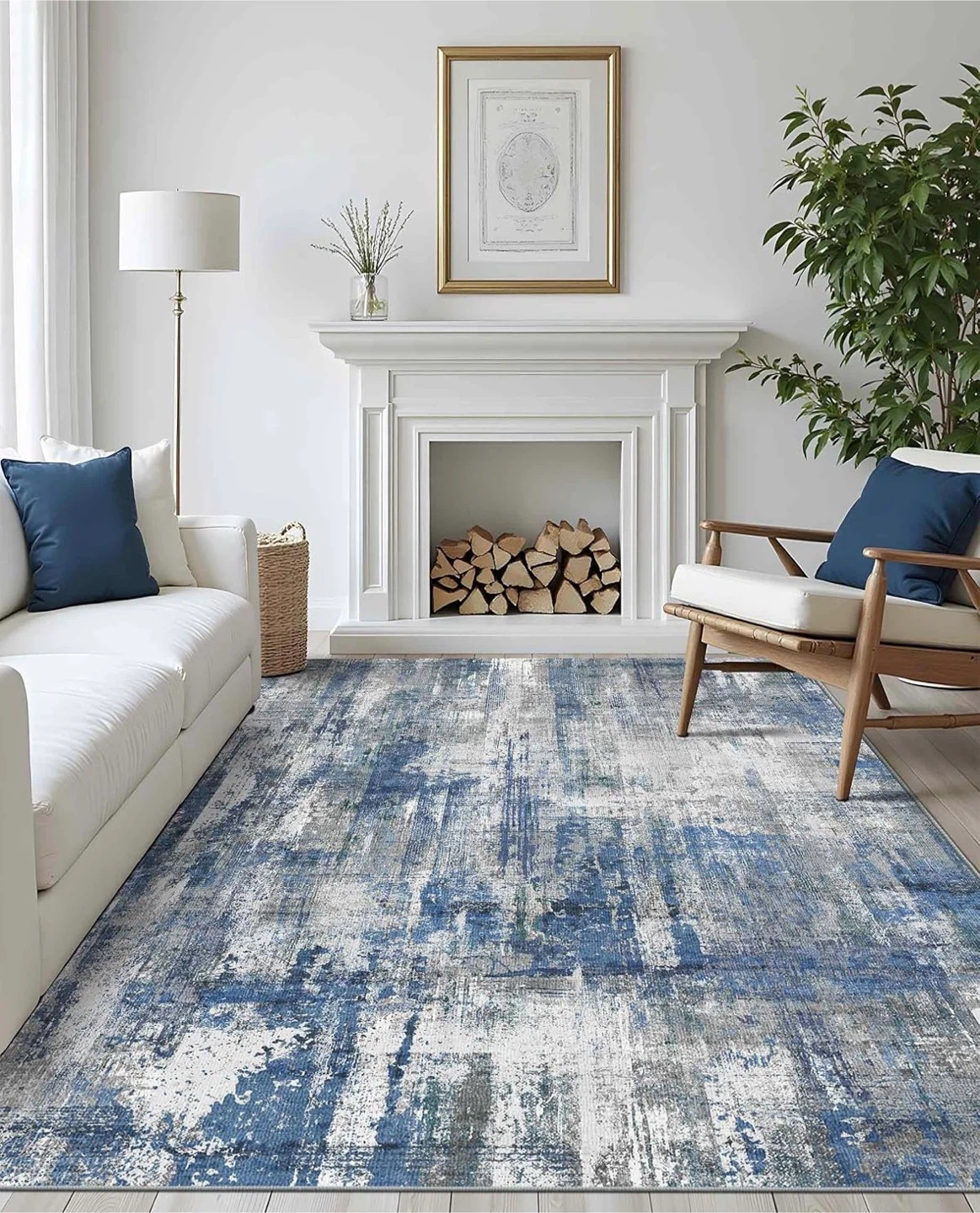 Blue and Grey Abstract Area Rug 8x10ft