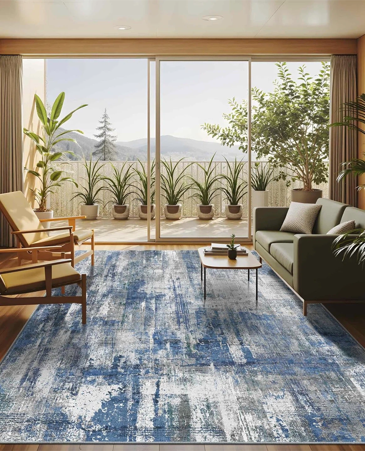 Blue and Grey Abstract Area Rug 8x10ft - photo 4