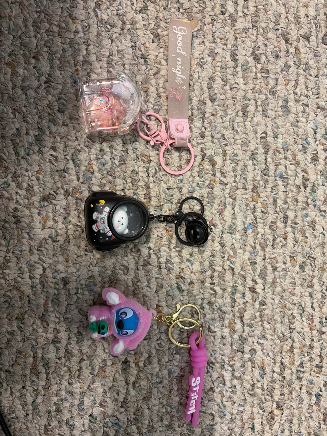Cute Keychains: Stitch, Astronaut & Good Night Charm