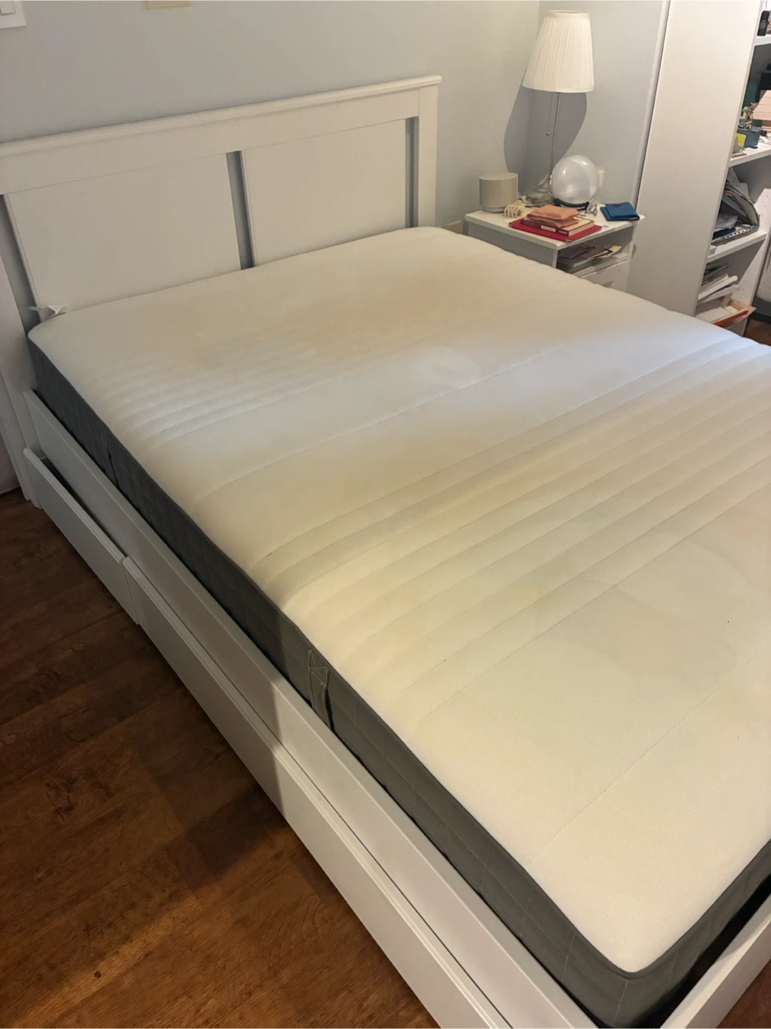 Double white IKEA bed frame with 4 storage drawers - photo 2