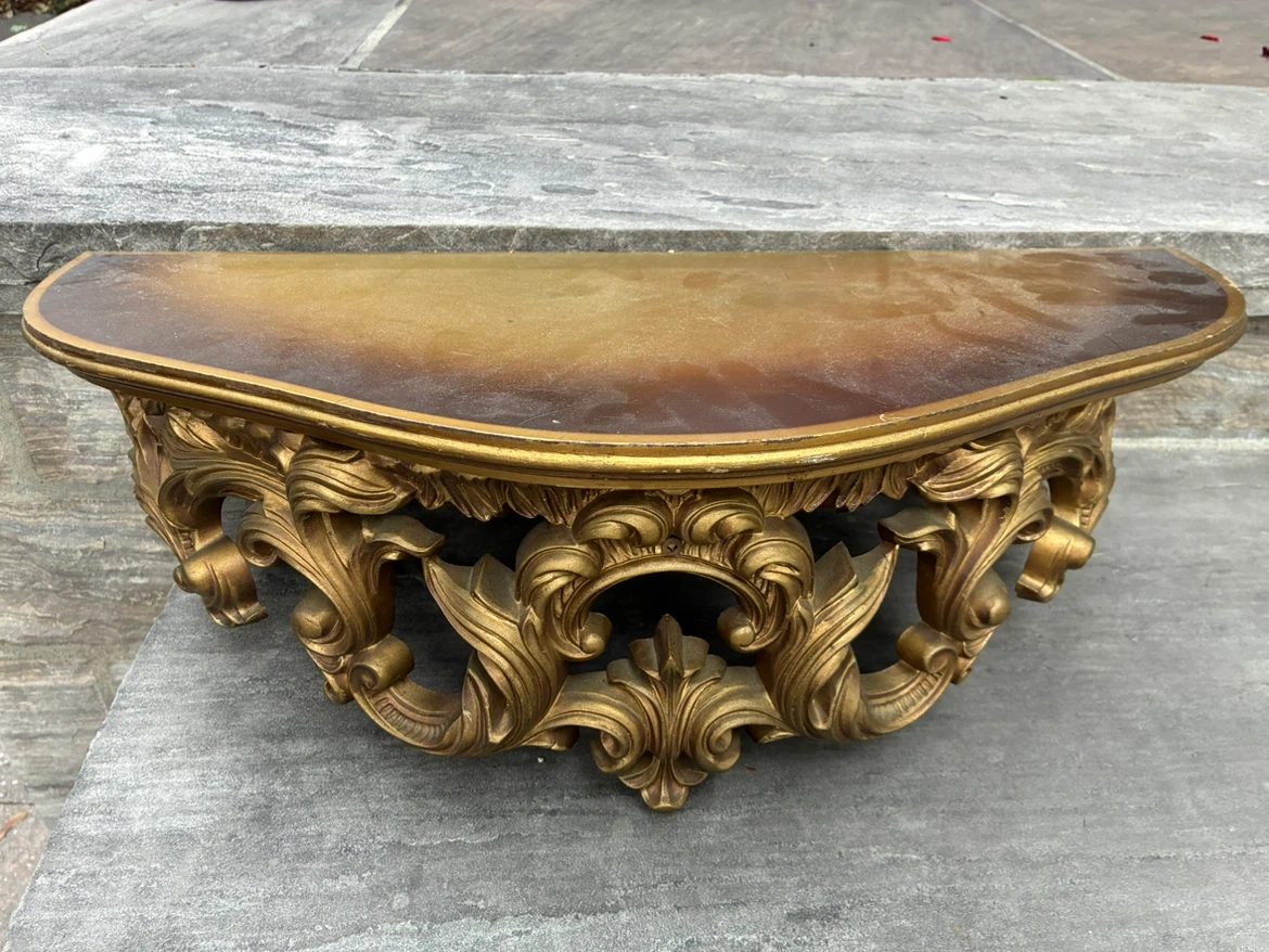 Vintage Turner Hollywood Regency Gilt Wall Console Shelf