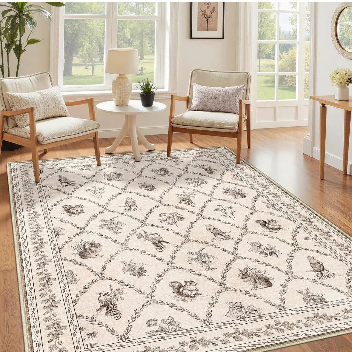 Vintage Botanical Print Area Rug 7x5 ft