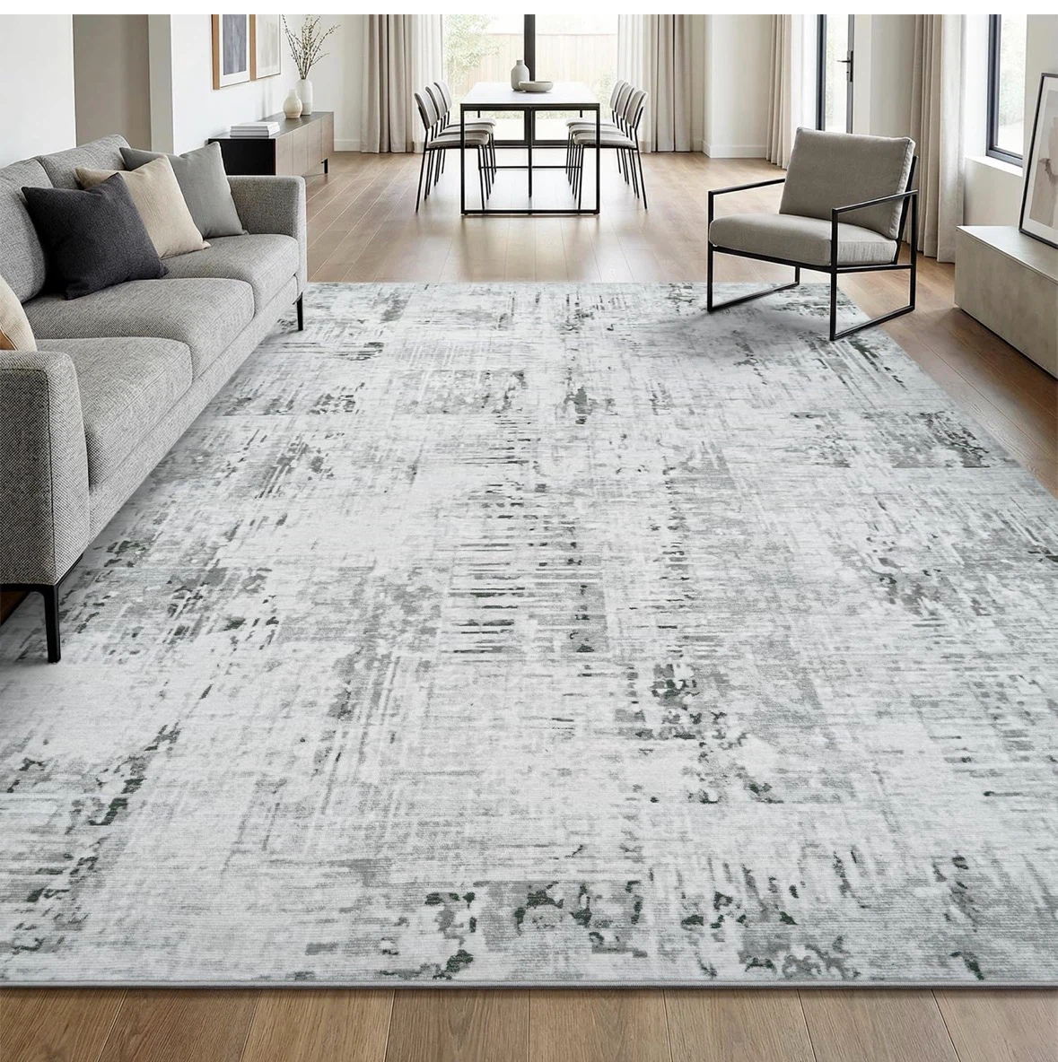 Modern Abstract Area Rug - Grey/White