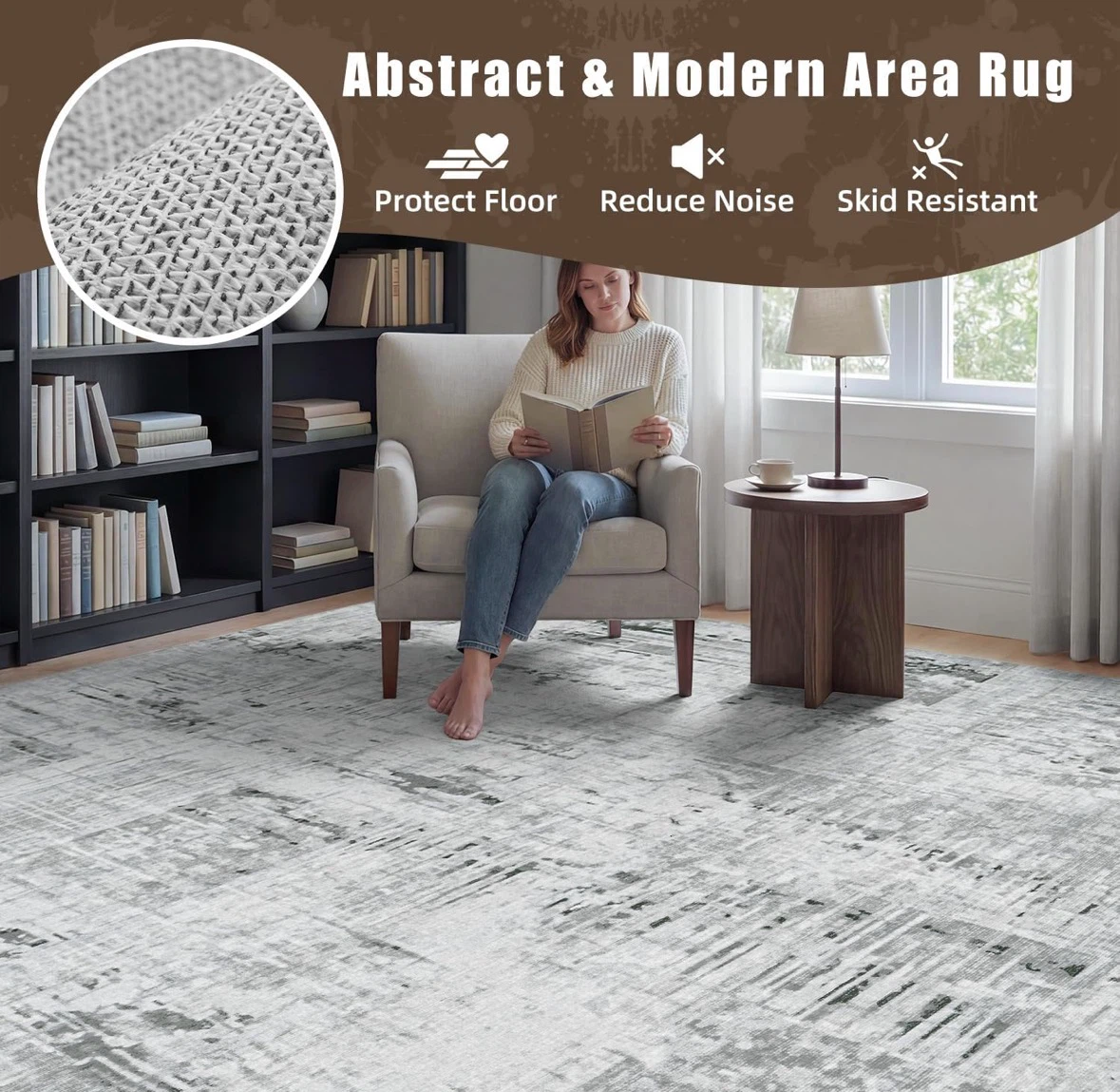 Modern Abstract Area Rug - Grey/White - photo 4