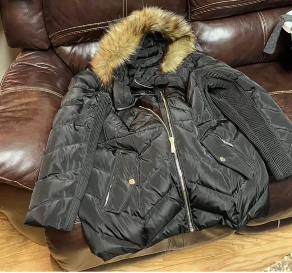 Michael Kors Black Puffer Jacket with Fur Hood