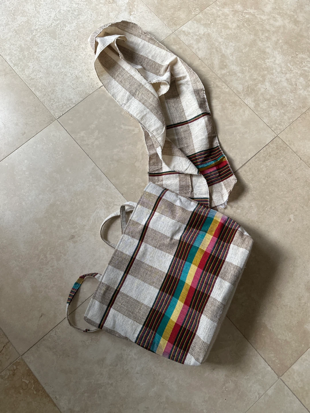 Handmade Striped Tote Bag with Scarf
