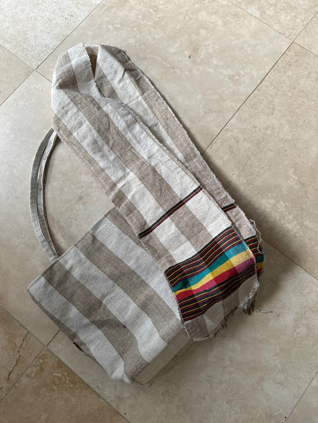 Handmade Striped Tote Bag with Scarf - photo 2