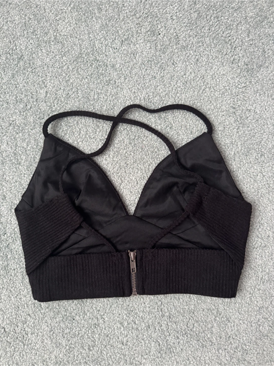 Black ribbed crop top - S - photo 2