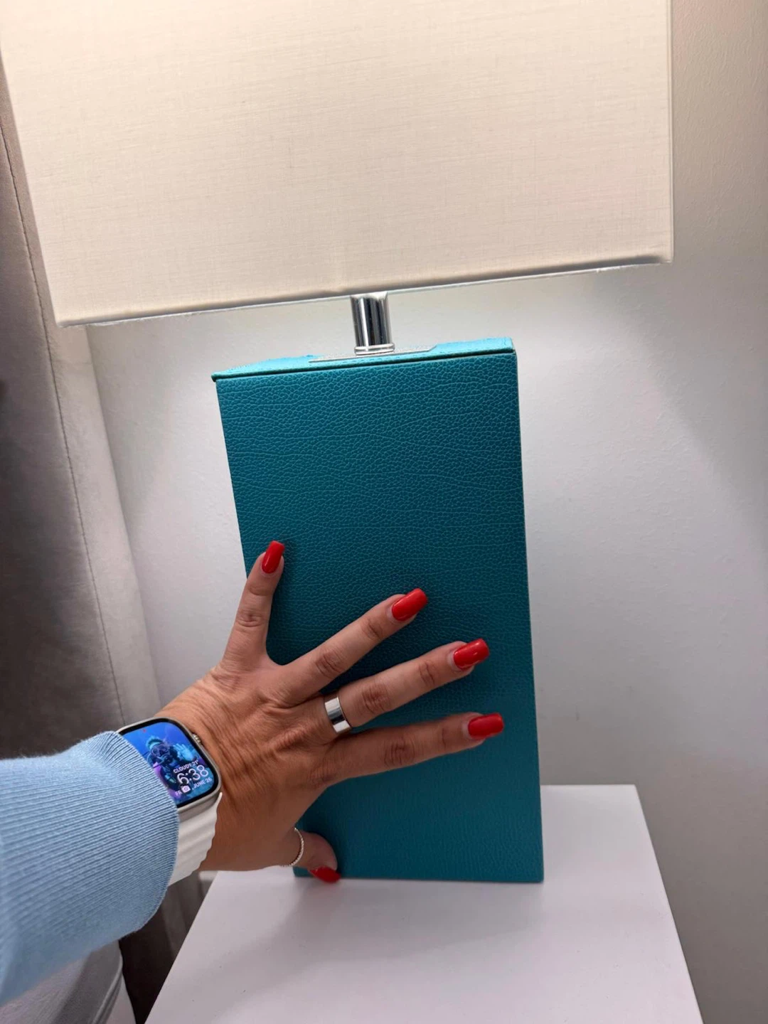 Teal Faux Leather Table Lamp - photo 2