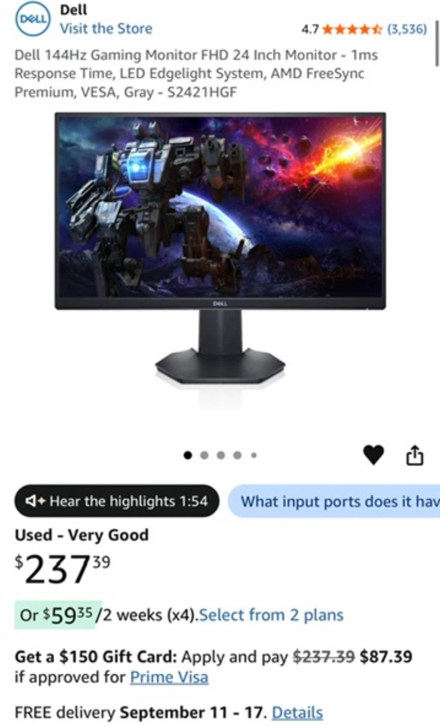 Dell 24 Inch FHD 144Hz Gaming Monitor - photo 3