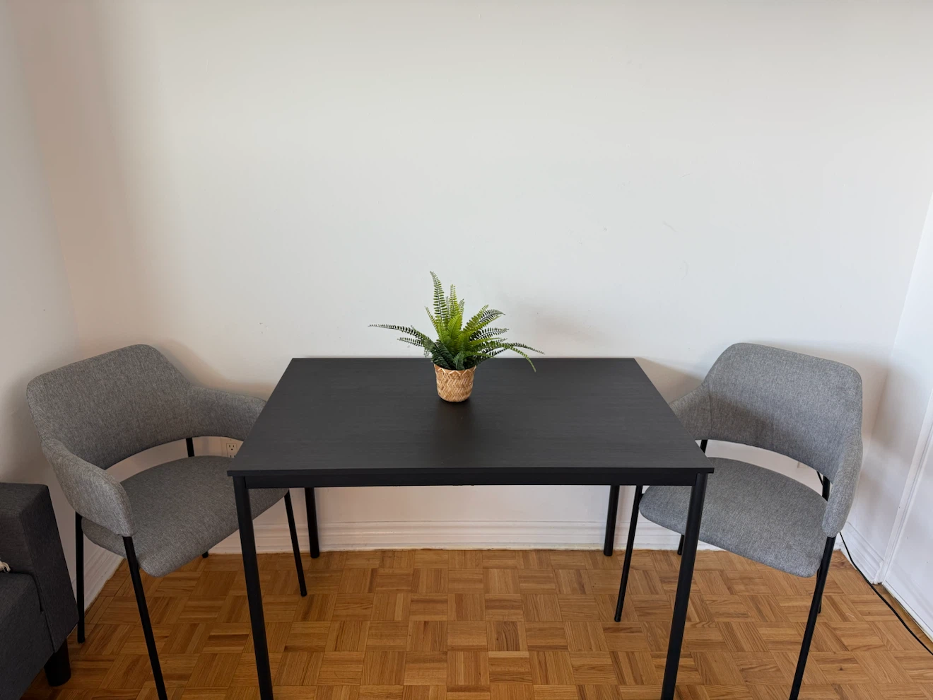 Square black IKEA Dining Table with 2 comfortable Chairs