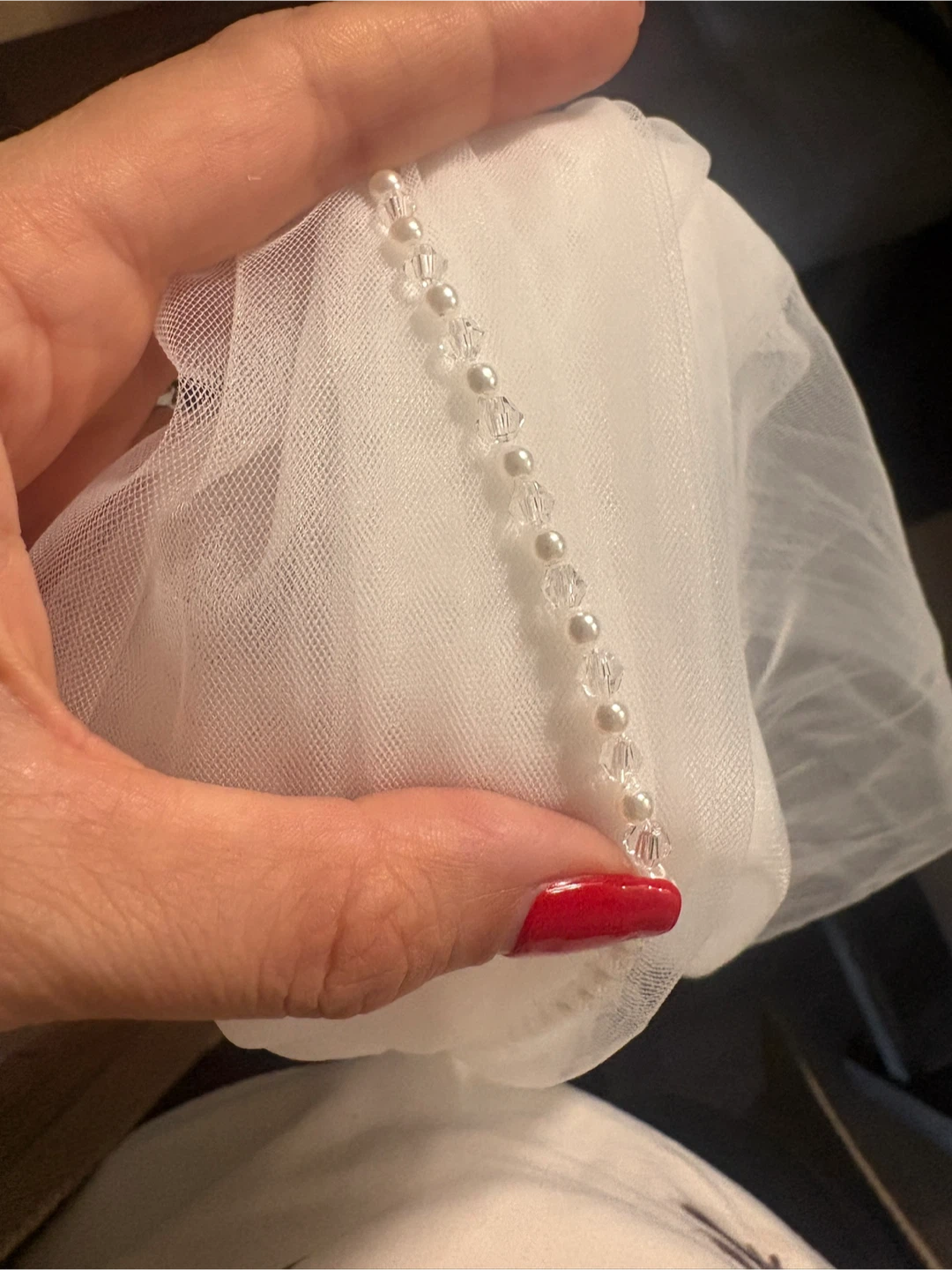 Wedding Veil Pearls and Crystals Beaded Edge - photo 3