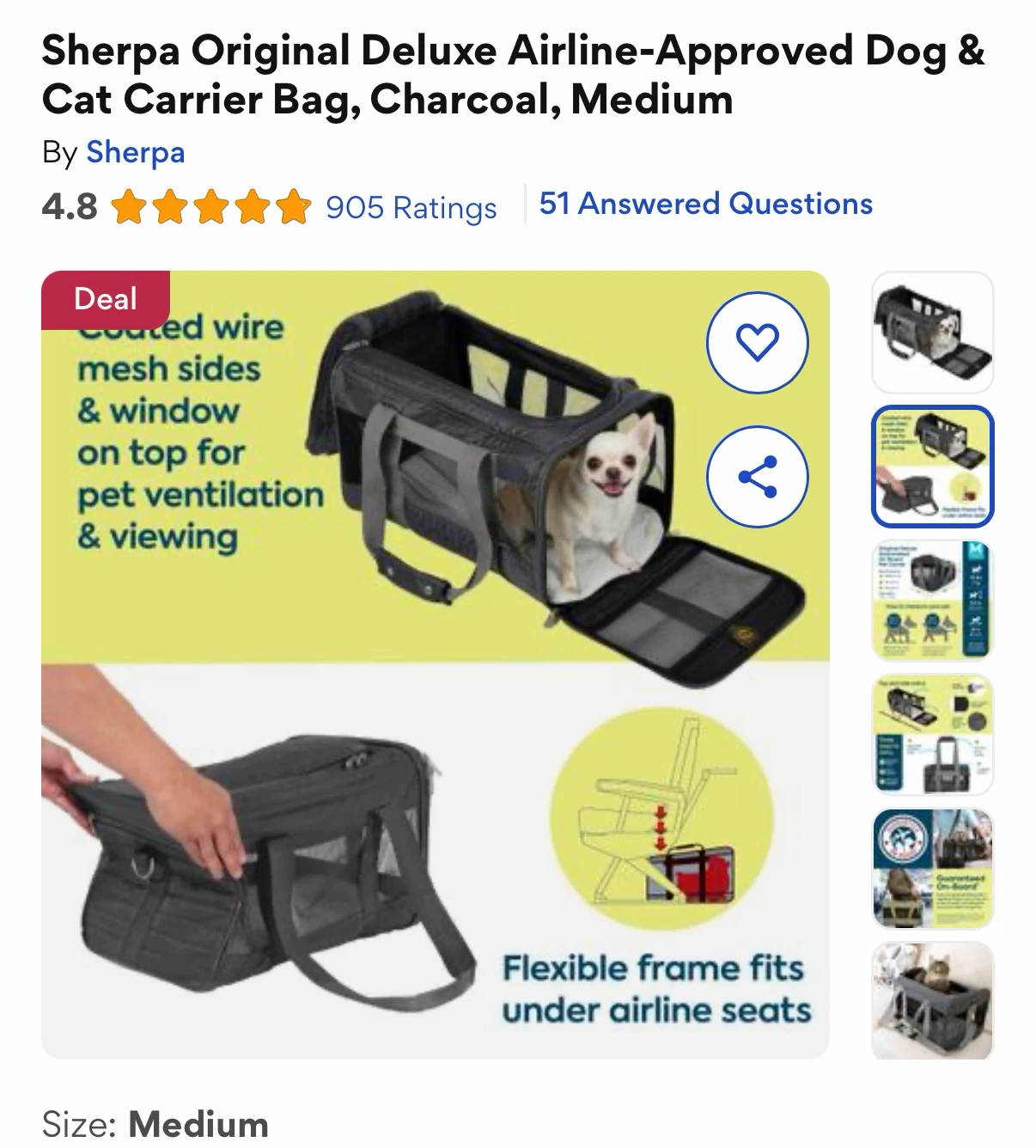 Sherpa Original Deluxe Pet Carrier Bag - Charcoal, Medium - photo 5