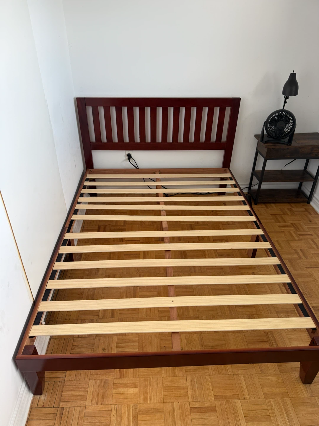 Wooden twin Bed Frame with mattress and side bed table