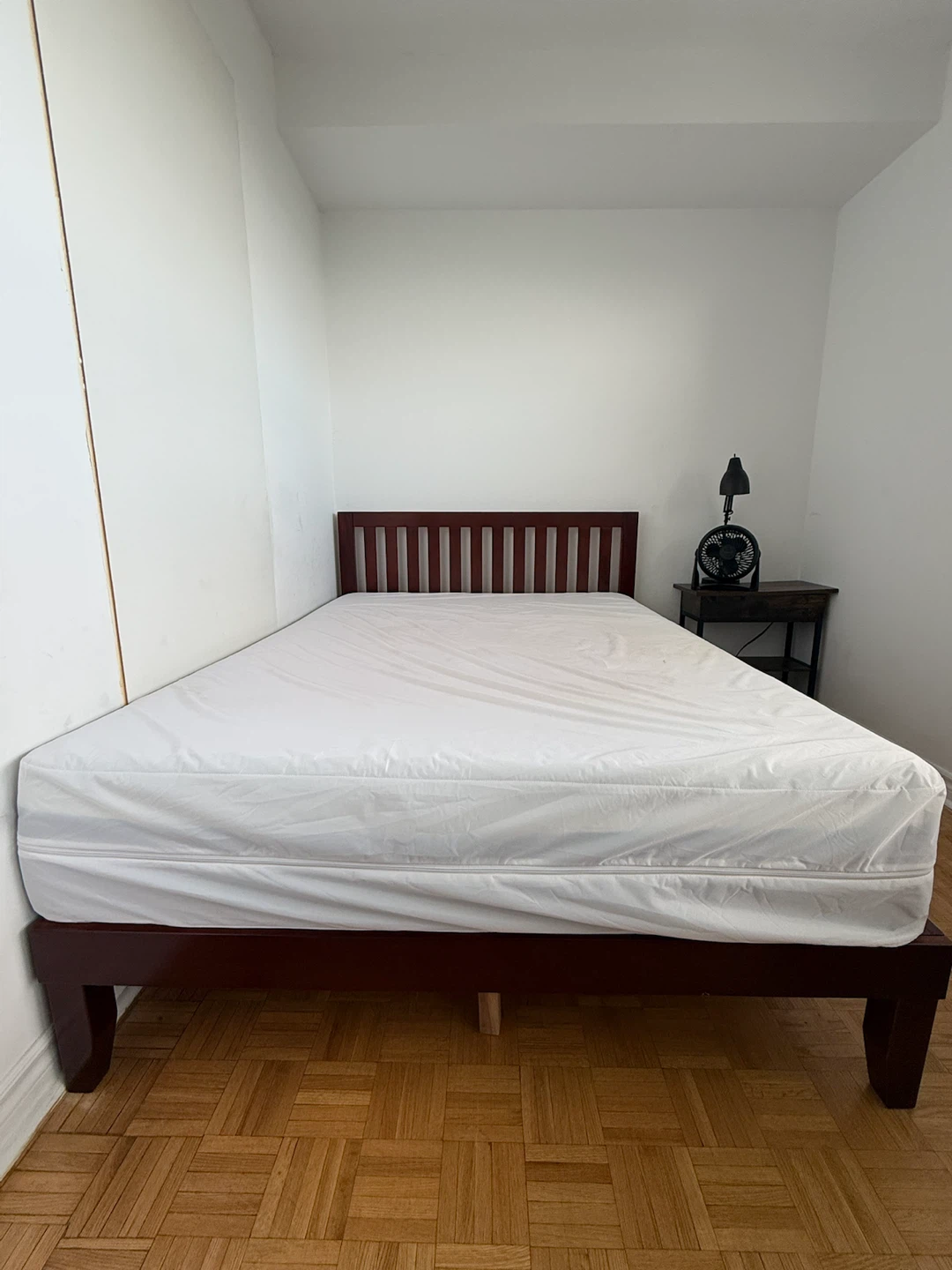 Wooden twin Bed Frame with mattress and side bed table - photo 2