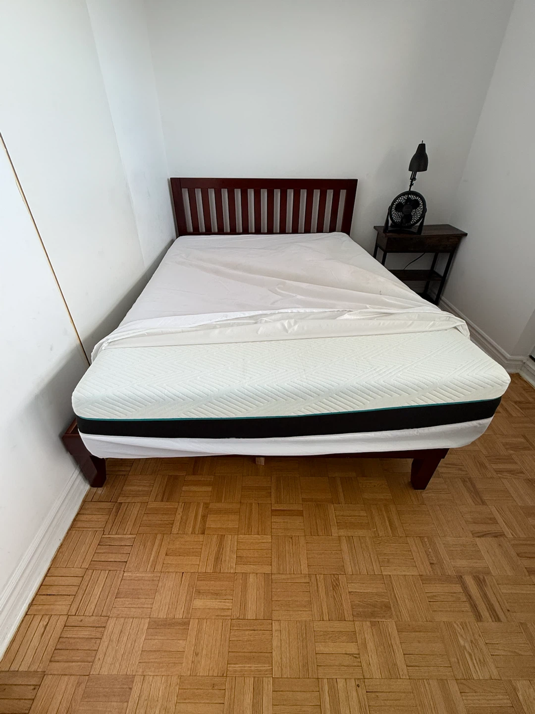 Wooden twin Bed Frame with mattress and side bed table - photo 3