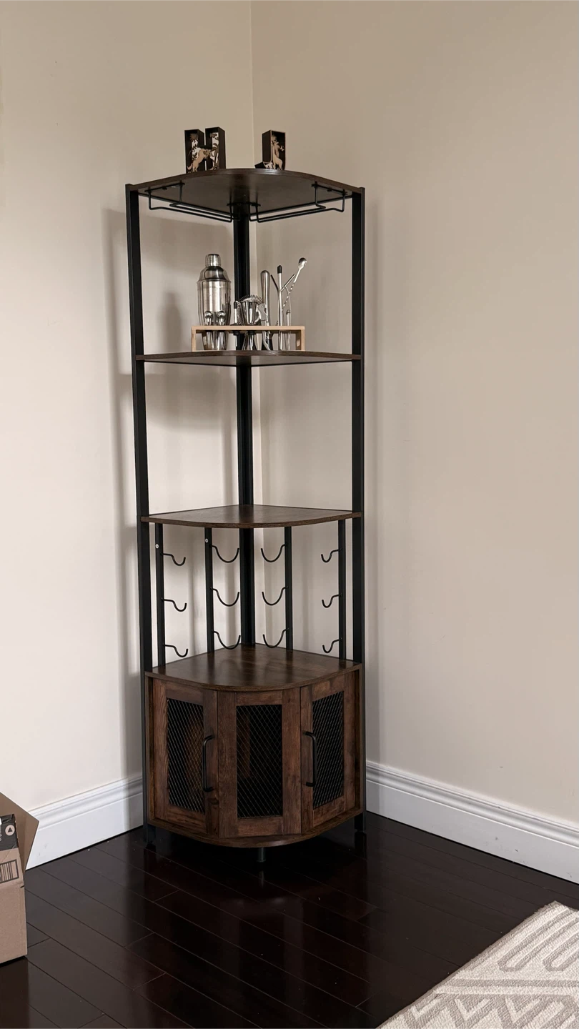 Industrial Corner Bar Cabinet with Wine Rack