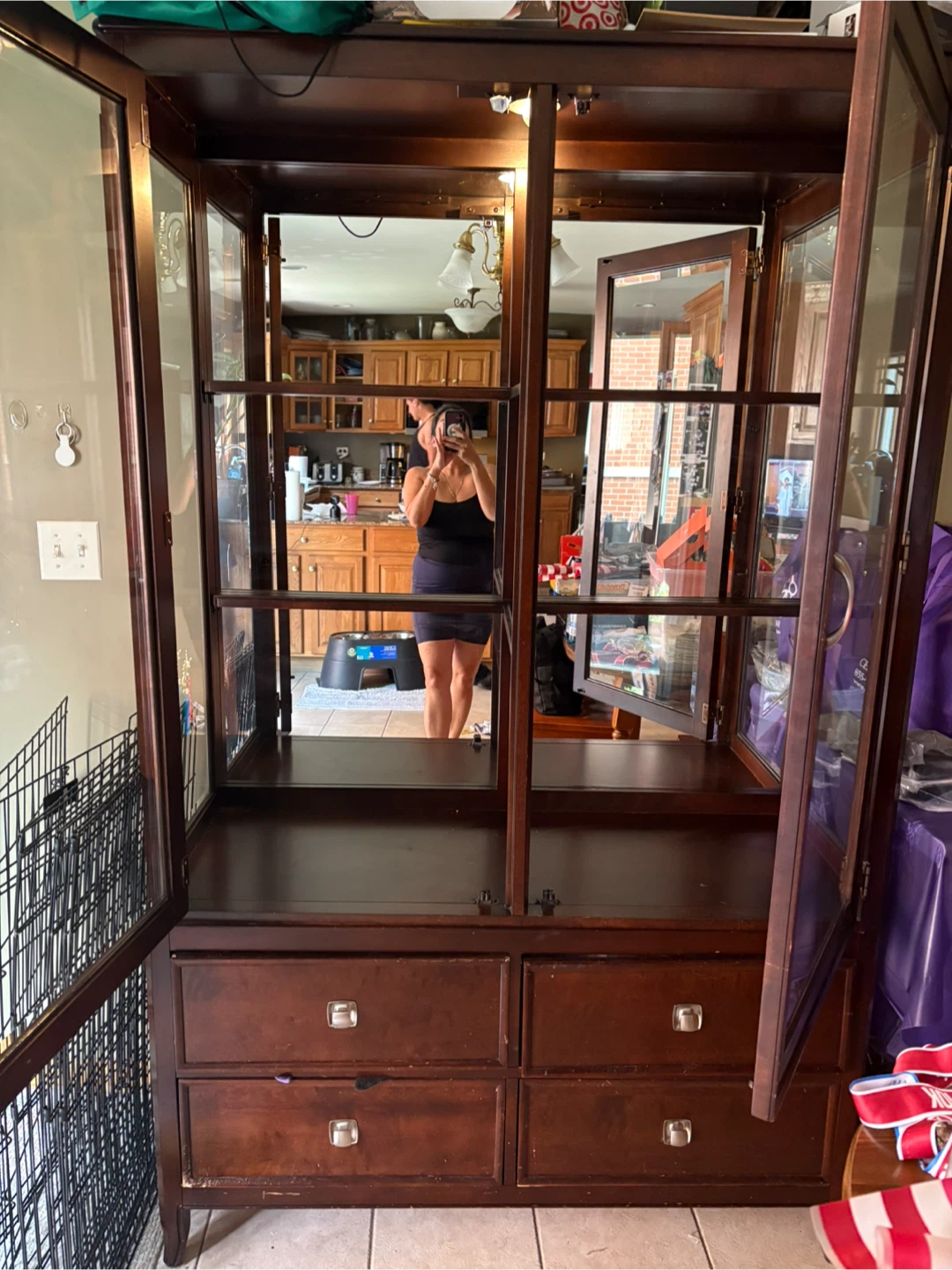 Wooden Display Cabinet with Glass Doors and Drawers - photo 2