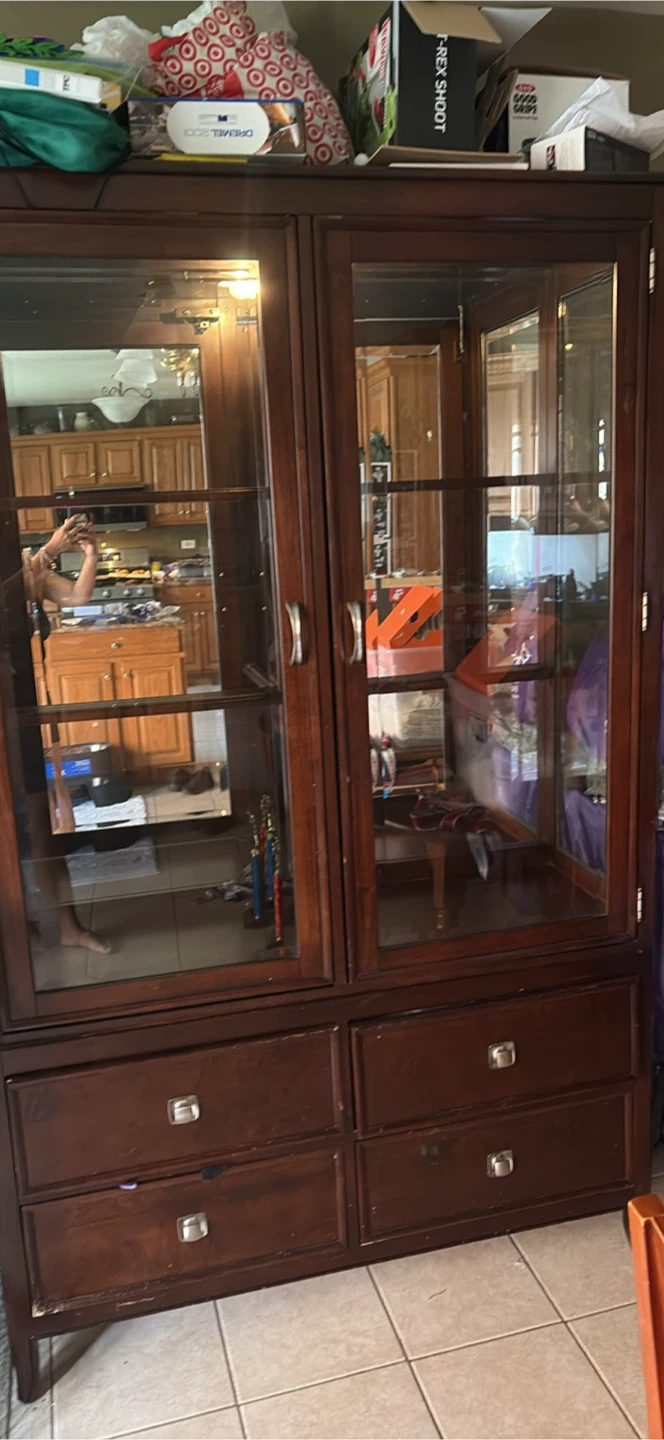 Wooden Display Cabinet with Glass Doors and Drawers - photo 3