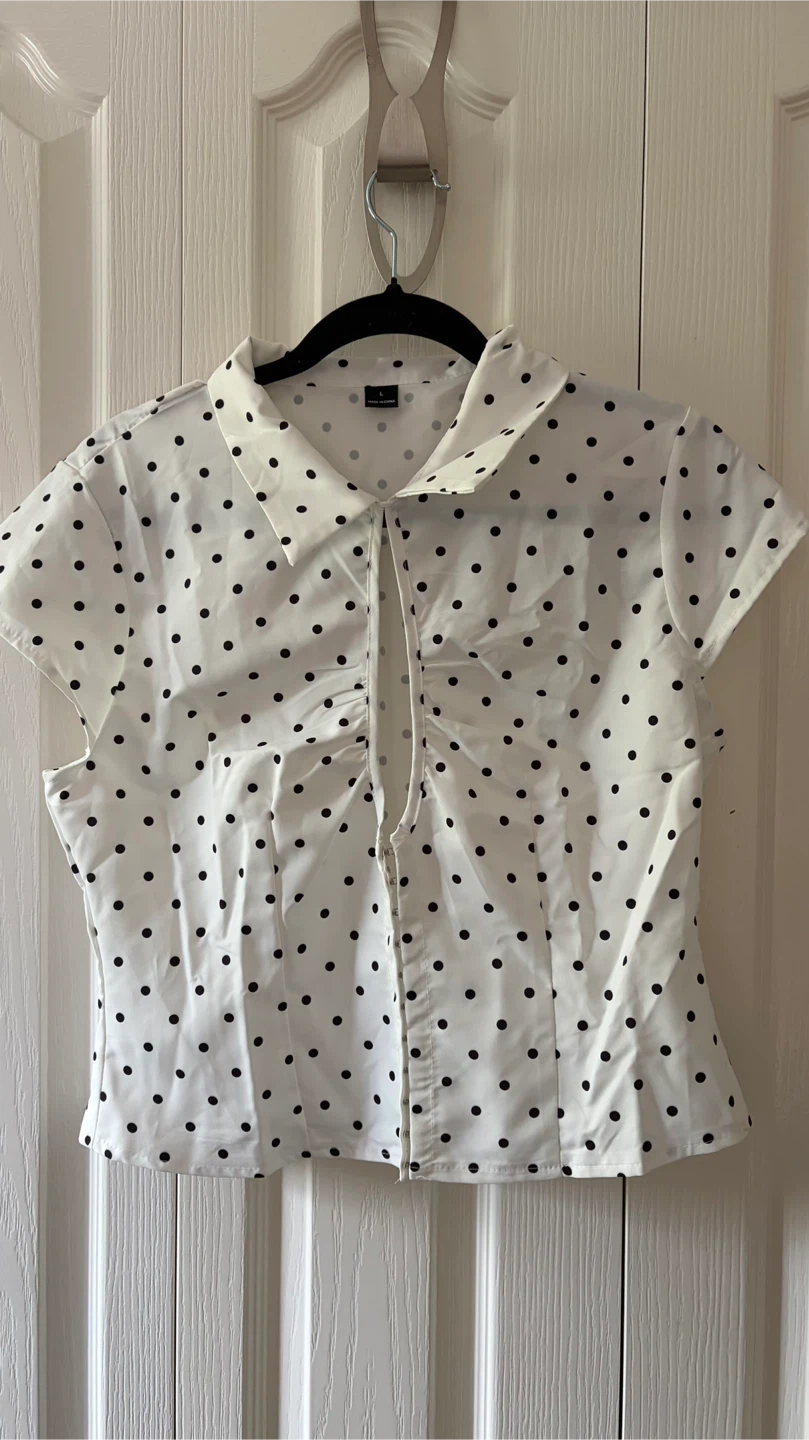 White Polka Dot Blouse - Size L