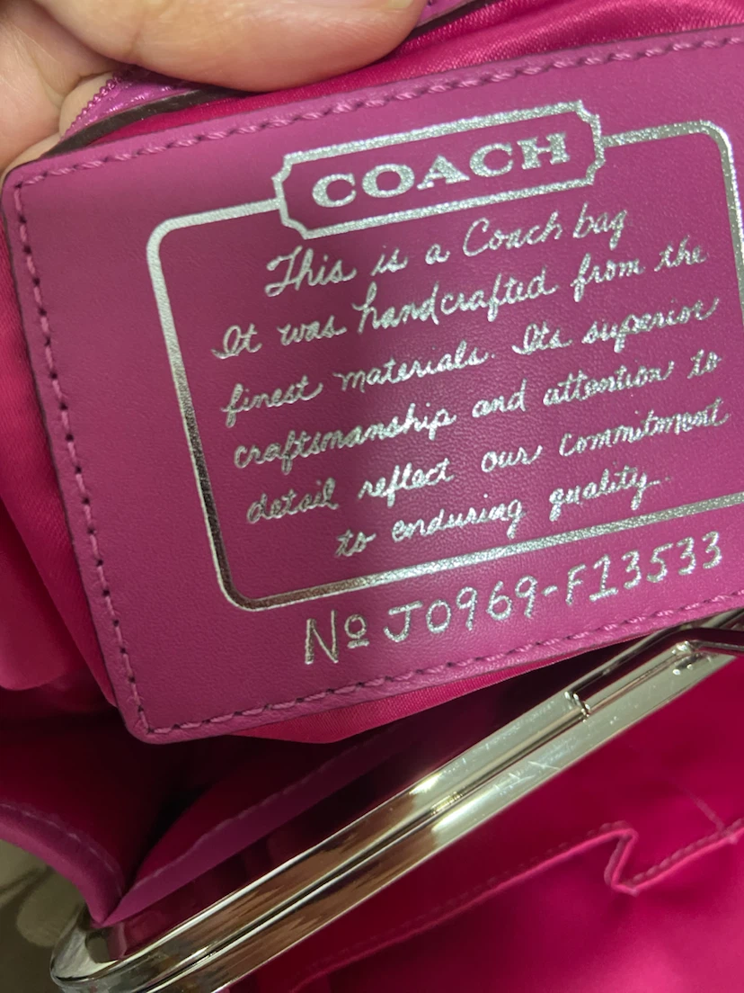 Coach Signature C Monogram Pink Stripe Kisslock Satchel Purse - photo 2
