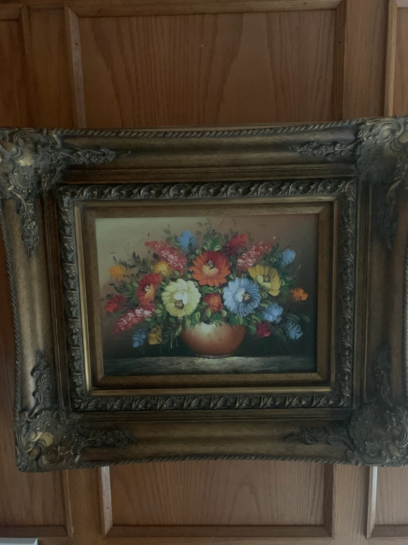 Vintage Floral Still Life Painting with Ornate Frame