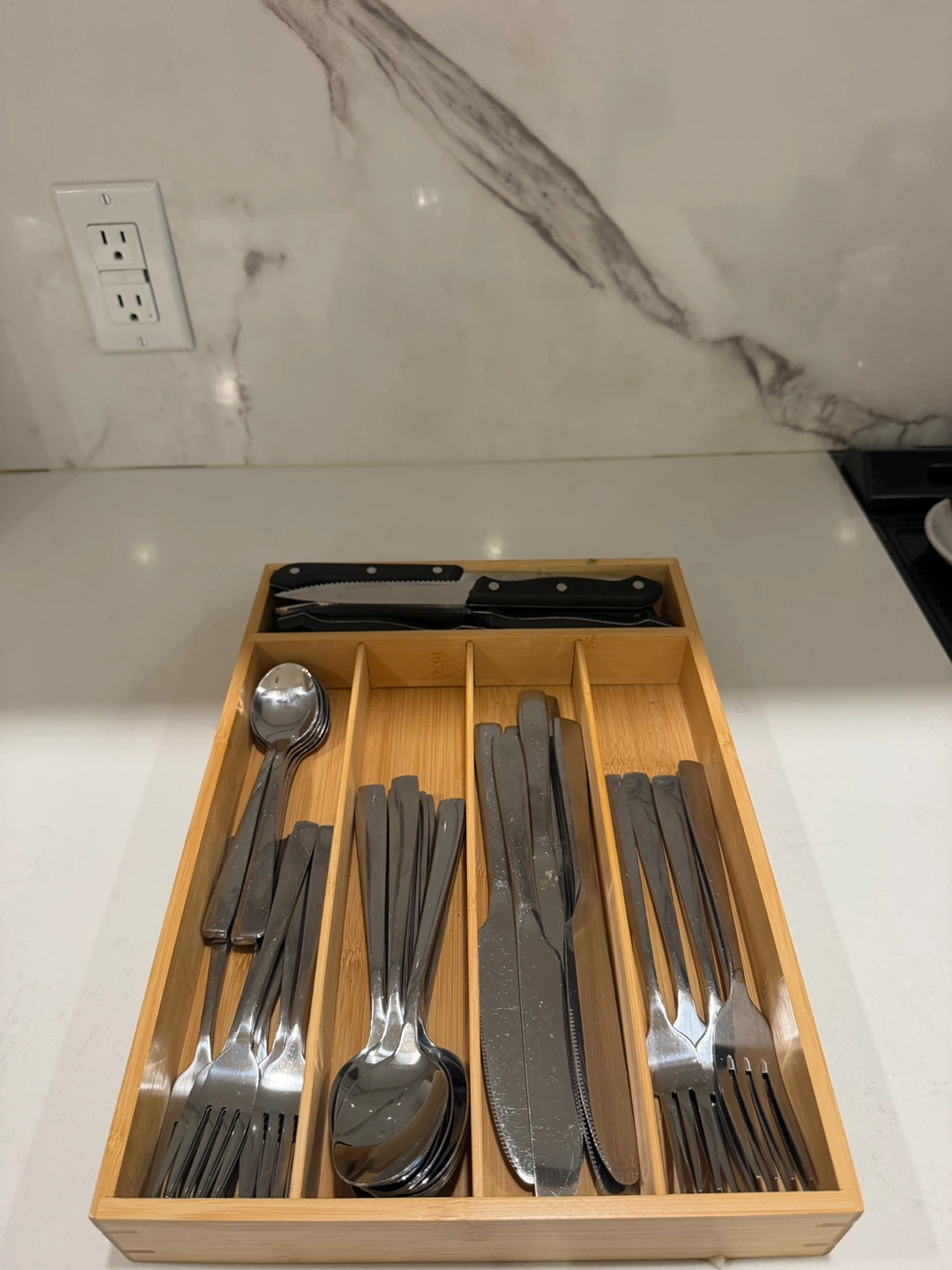 Piece Flatware Set with Bamboo Organizer