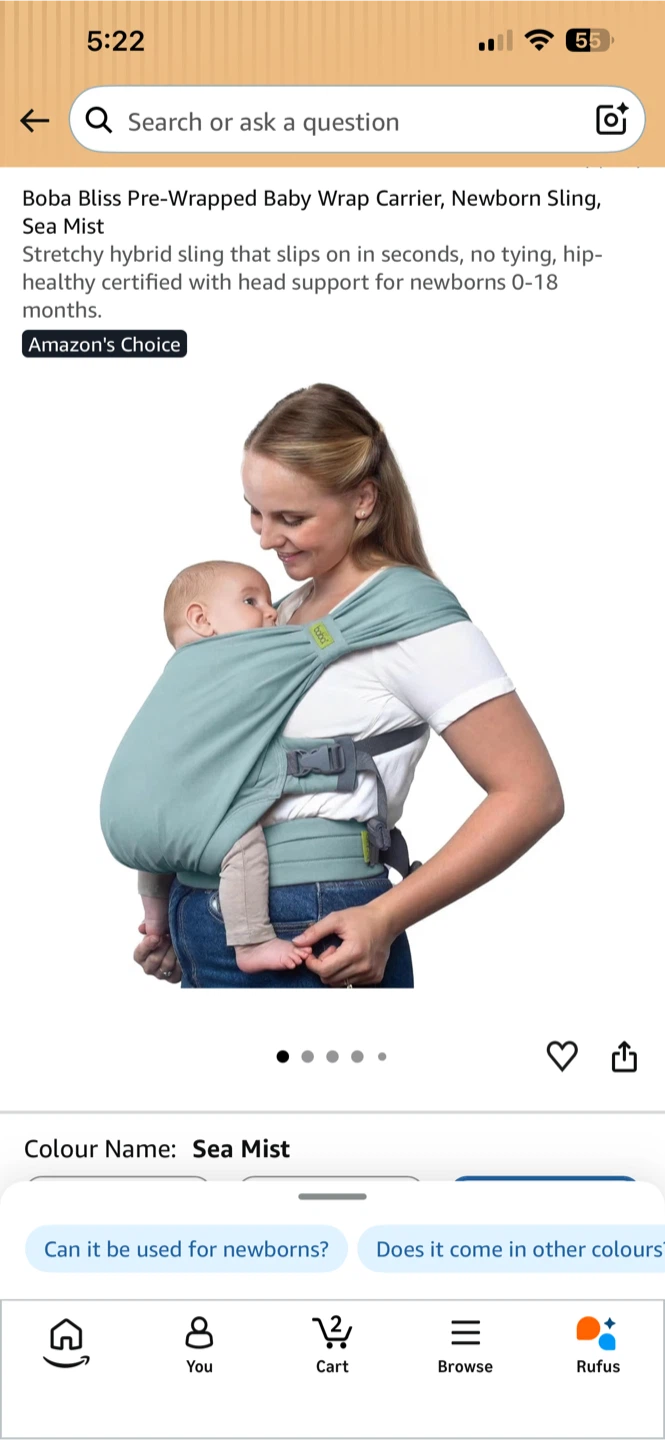 Boba Bliss Pre-Wrapped Baby Wrap Carrier - Sea Mist