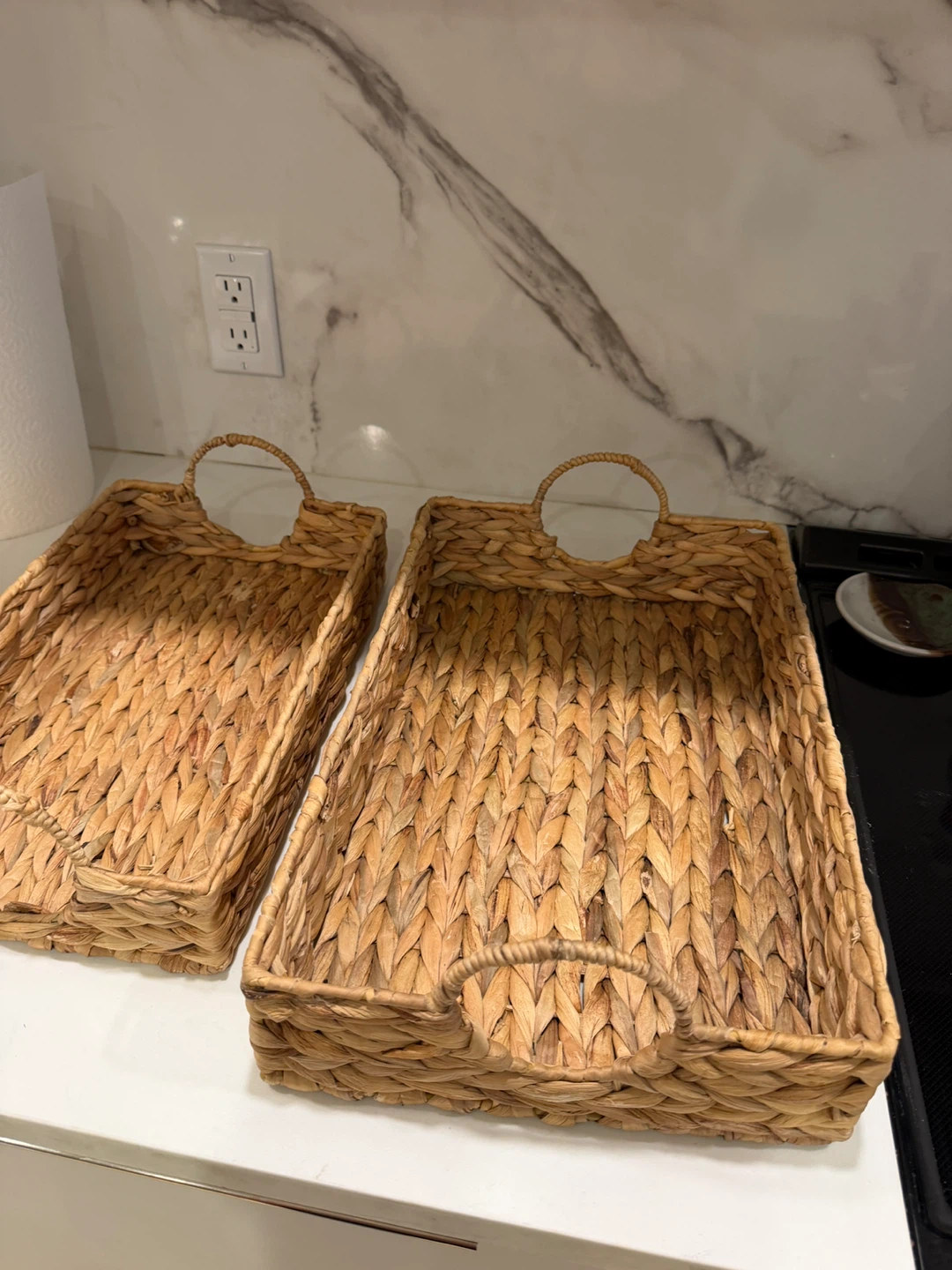 Set of 2 Woven Trays with Handles