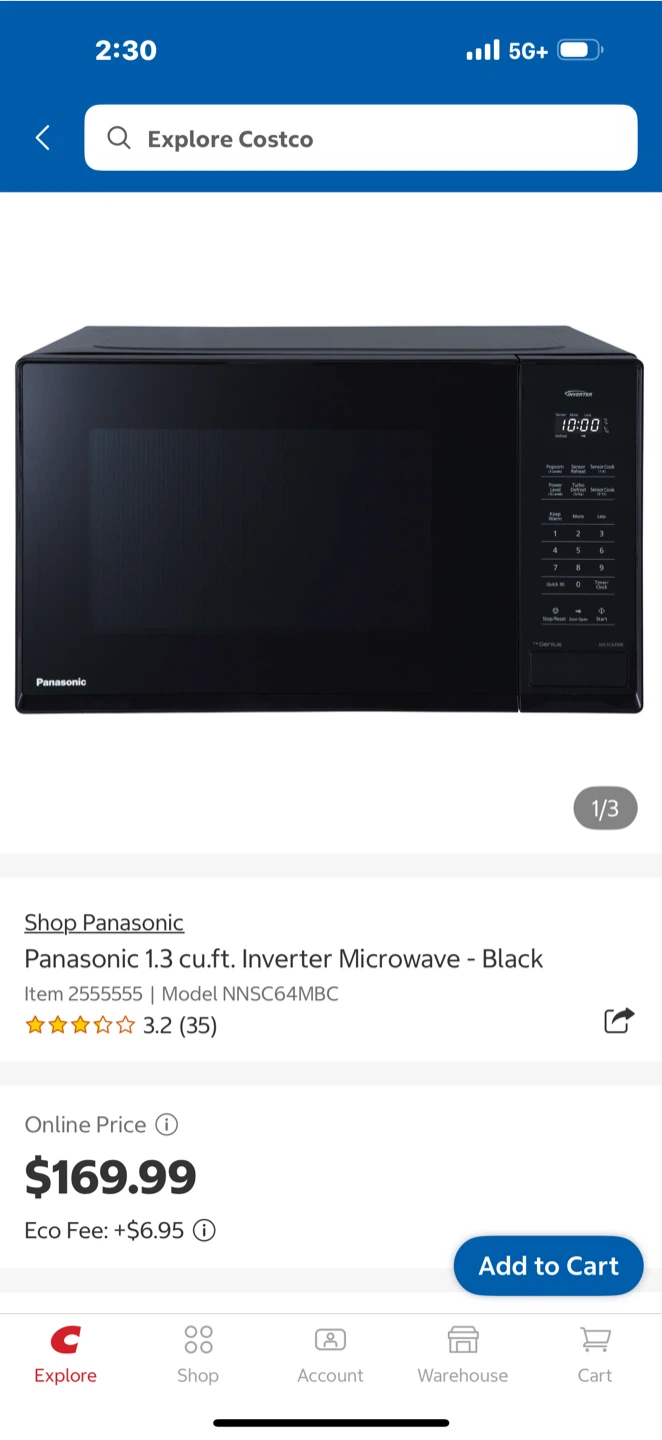 Panasonic 1.3 cu.ft. Inverter Microwave - Black