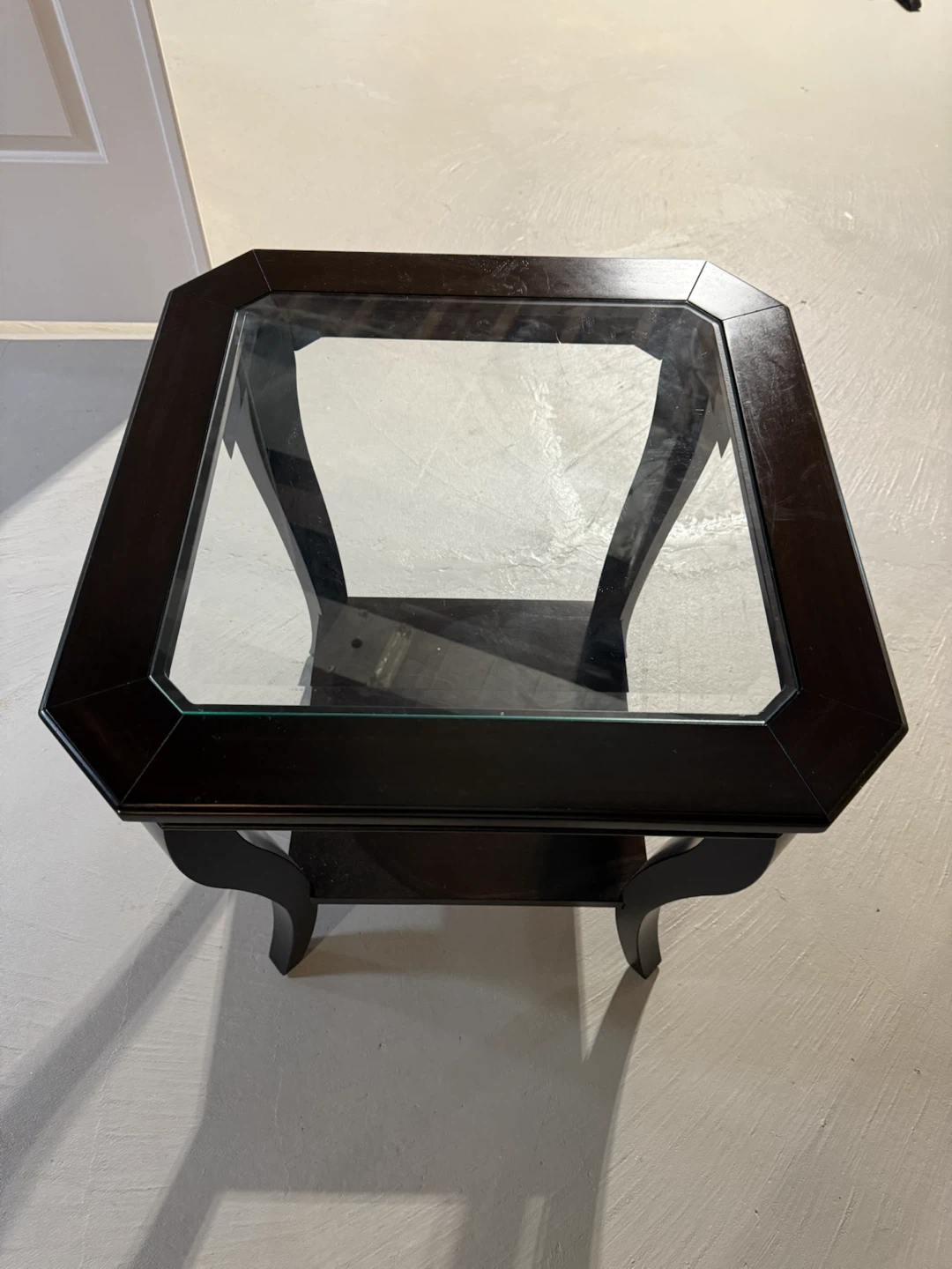 Dark Wood & Glass Octagon Side Table