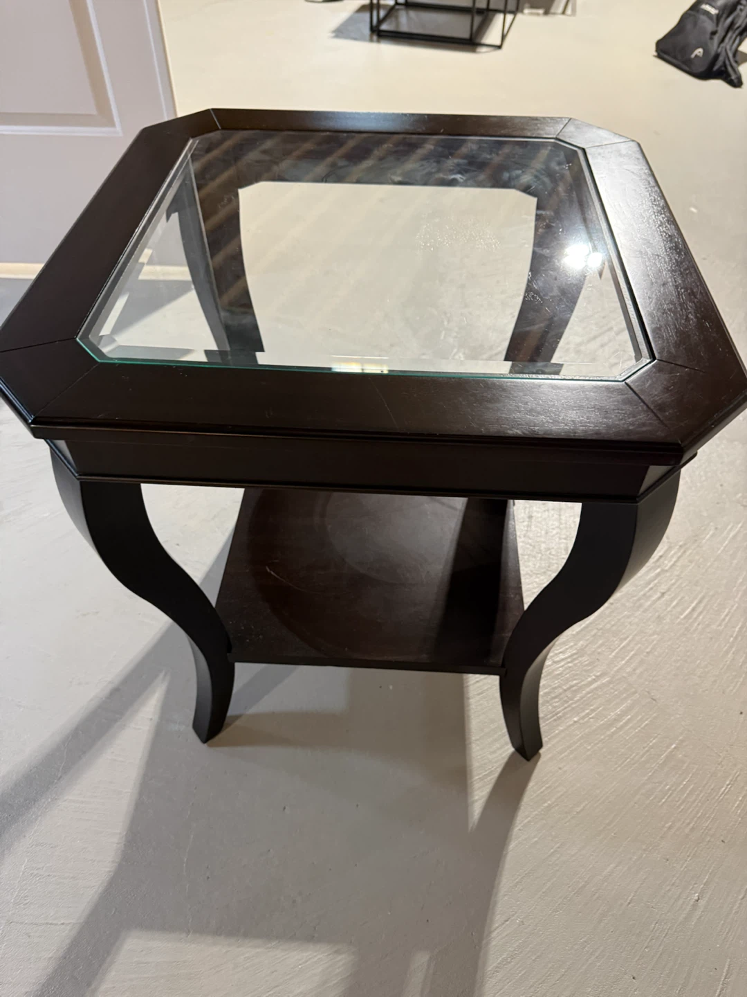 Dark Wood & Glass Octagon Side Table - photo 2