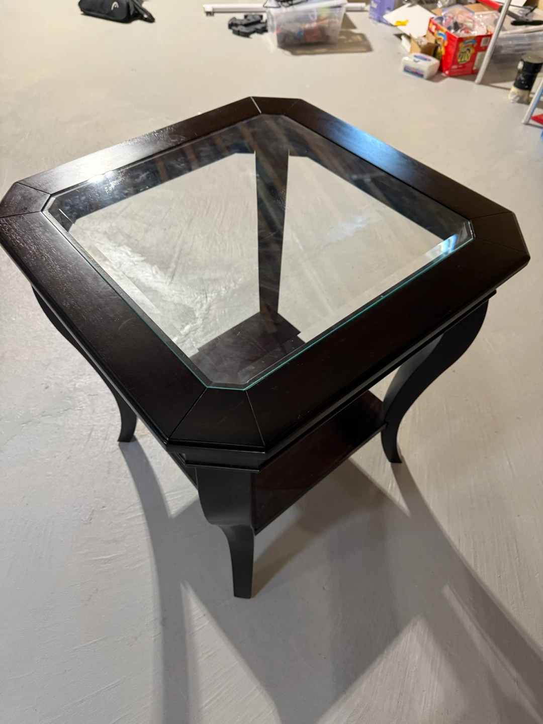 Dark Wood & Glass Octagon Side Table - photo 3