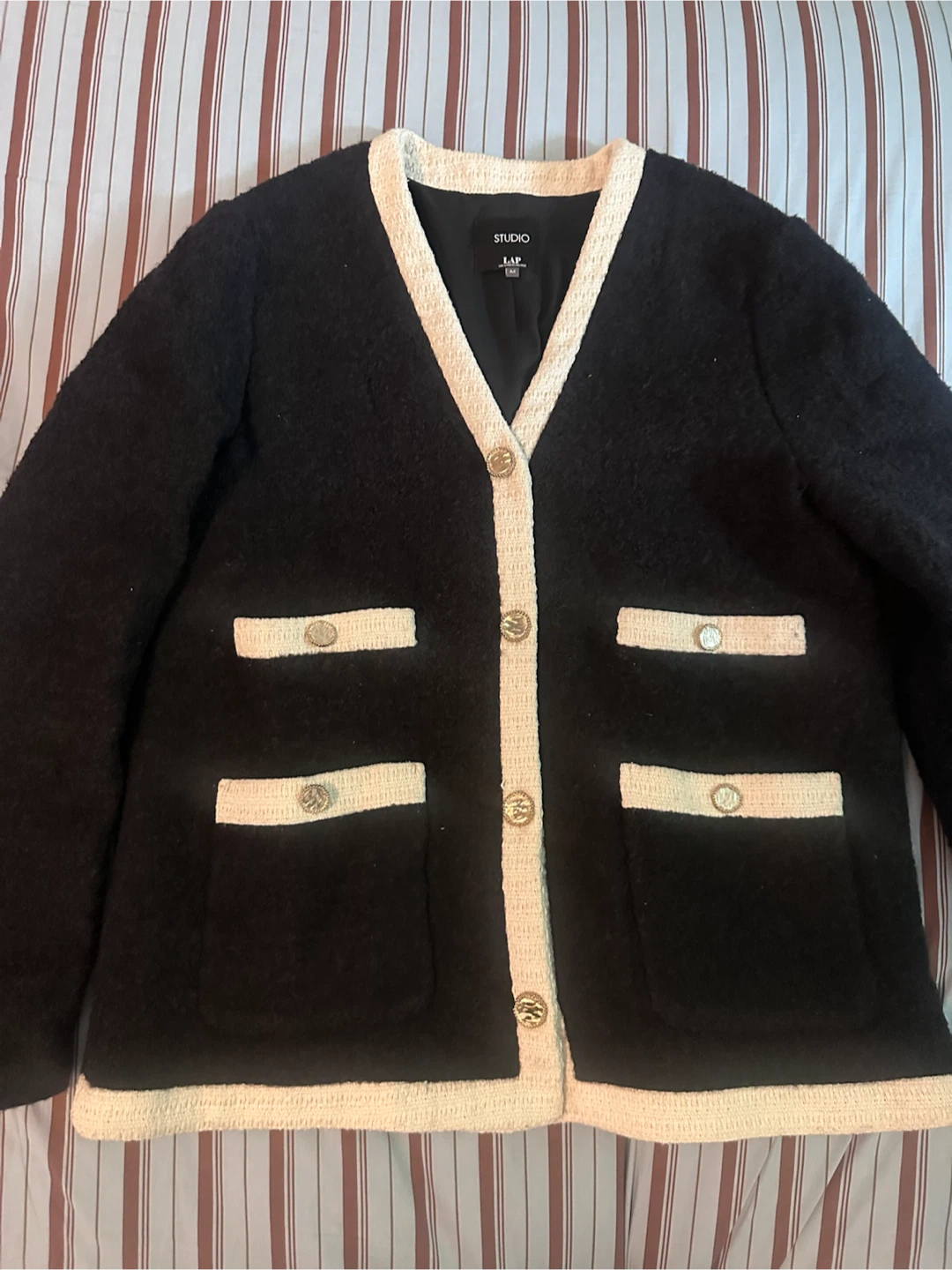 Studio Black Cardigan with White Trim