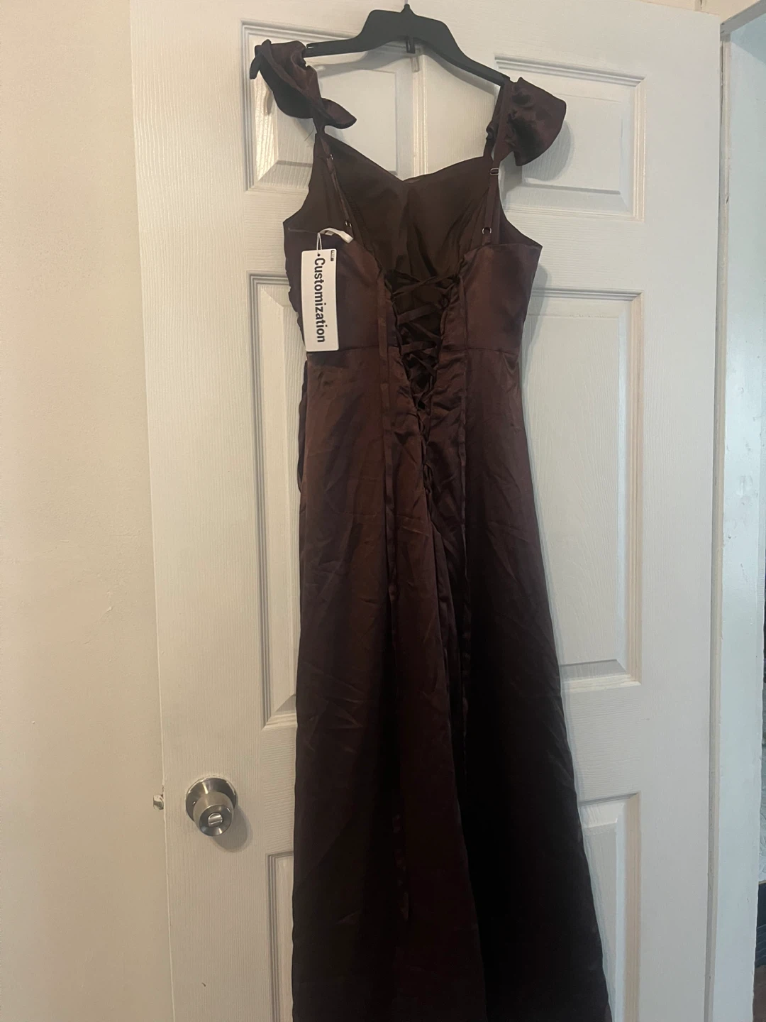 Brown Satin Maxi Dress with Corset Back