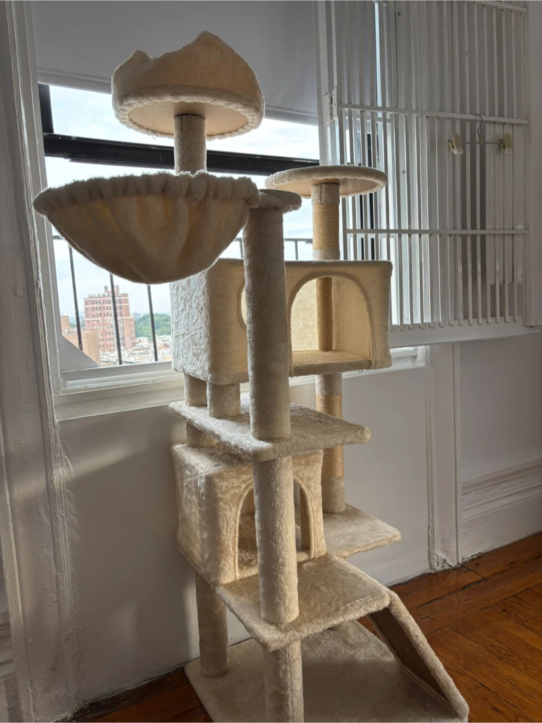 Beige Cat Tree Condo with Hammock and Perches