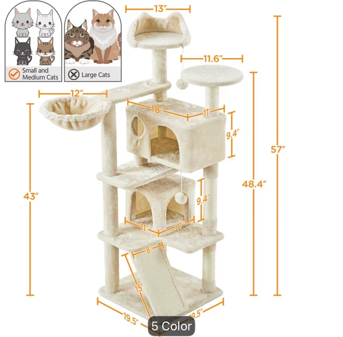 Beige Cat Tree Condo with Hammock and Perches - photo 2