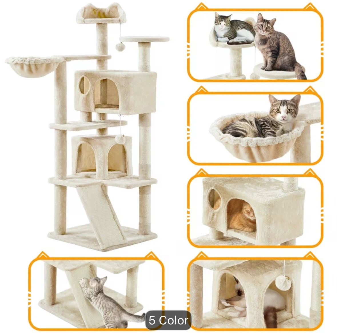 Beige Cat Tree Condo with Hammock and Perches - photo 3