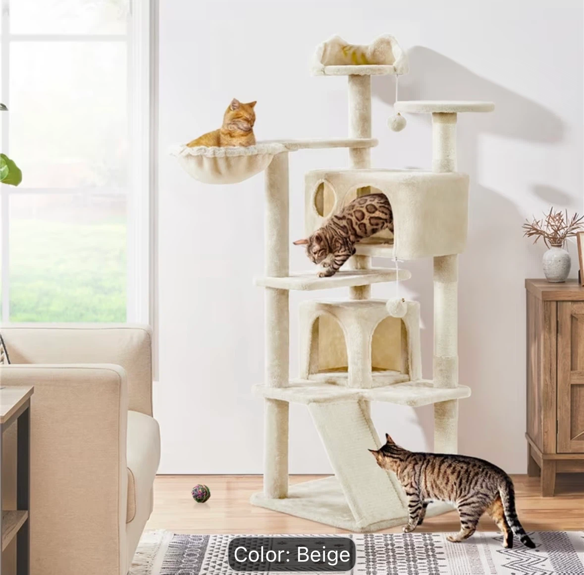 Beige Cat Tree Condo with Hammock and Perches - photo 4