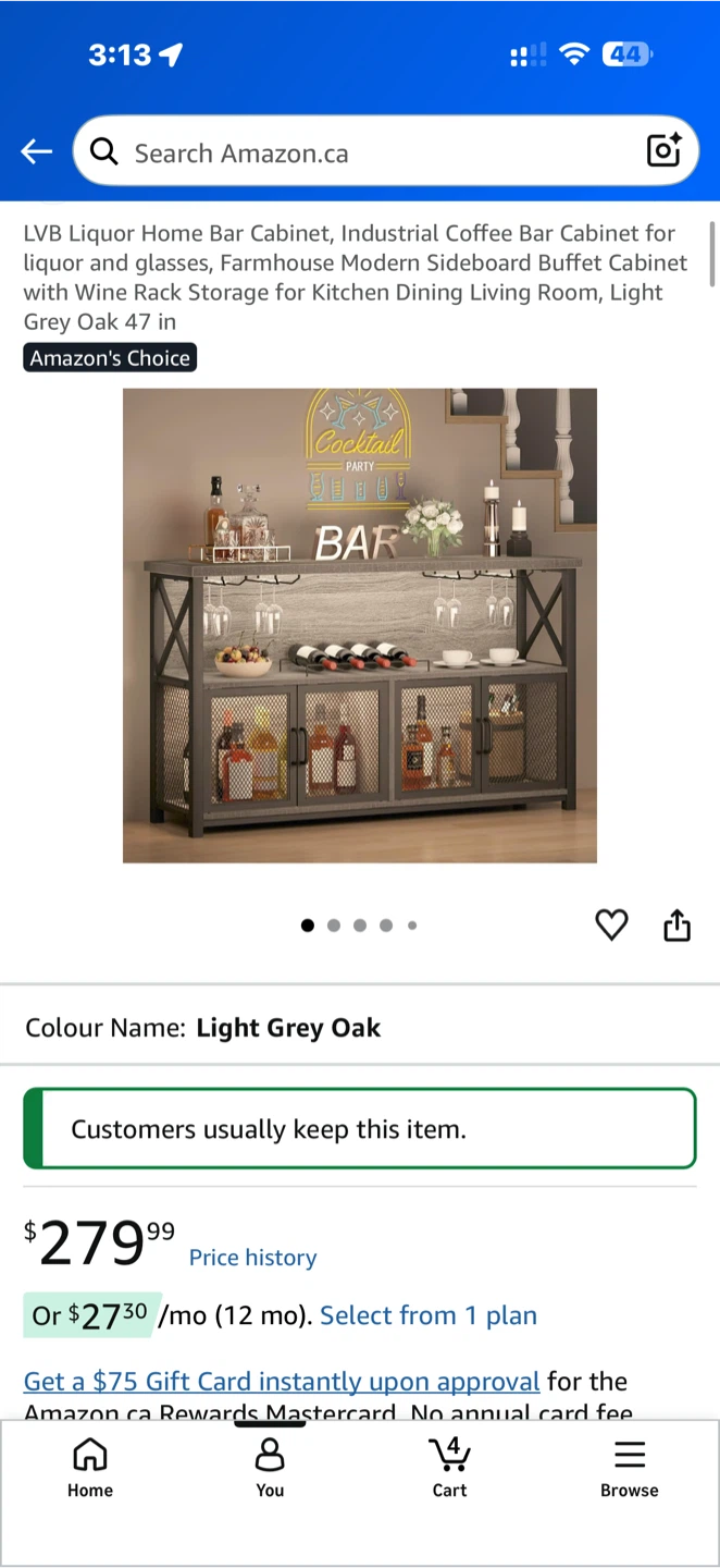 LVB Liquor Home Bar Cabinet - Light Grey Oak